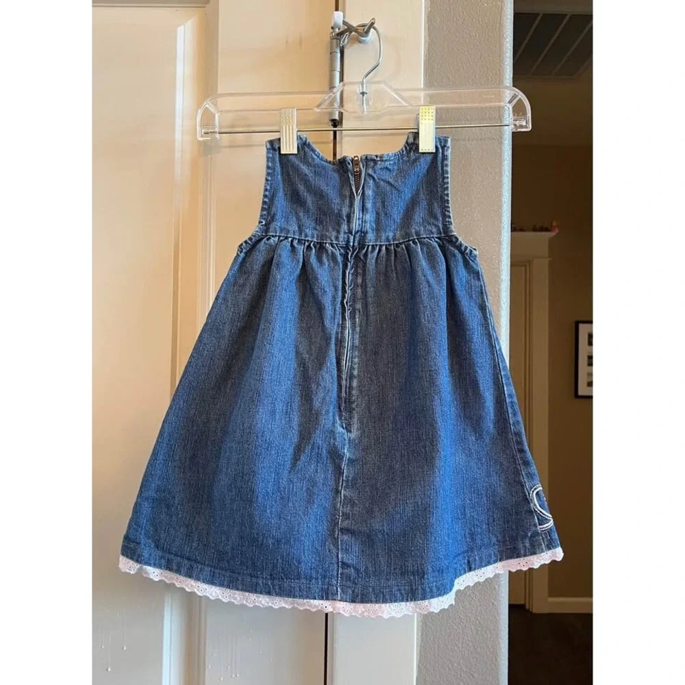 Darling Gymboree Denim Embroidered Pastel‎ Hearts Flowers Dress/Jumper-Size 2T